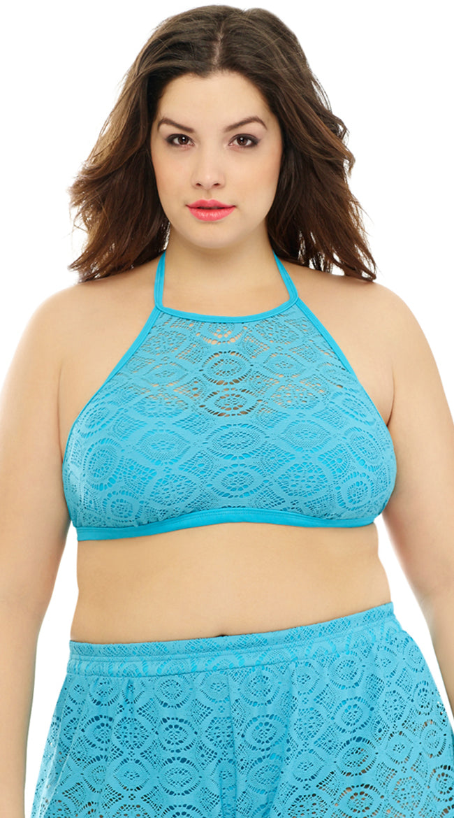  Plus Size High Neck Crochet Bikini Top
