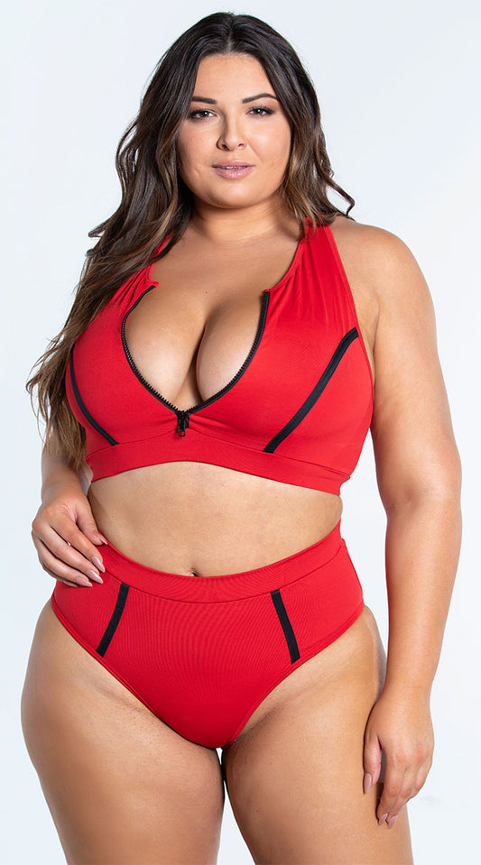  Plus Size Sporty Red Two Piece Swimsuit